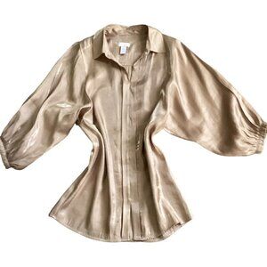 Chico's Gold Shimmer Tunic Top Sz 0 (S/4) Balloon Sleeve Collared 200M